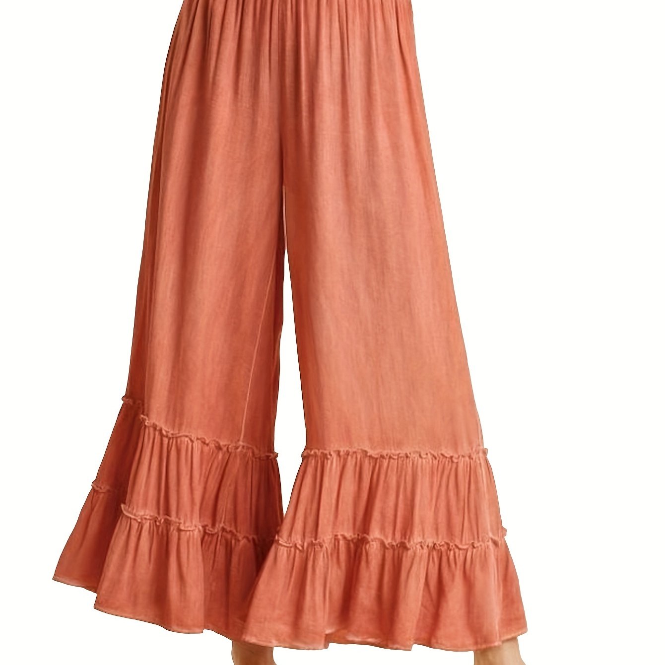 Women's Palazzo Pants For Elastic High Waisted Wide Leg Ruffle Ruched Loose Beach Trousers