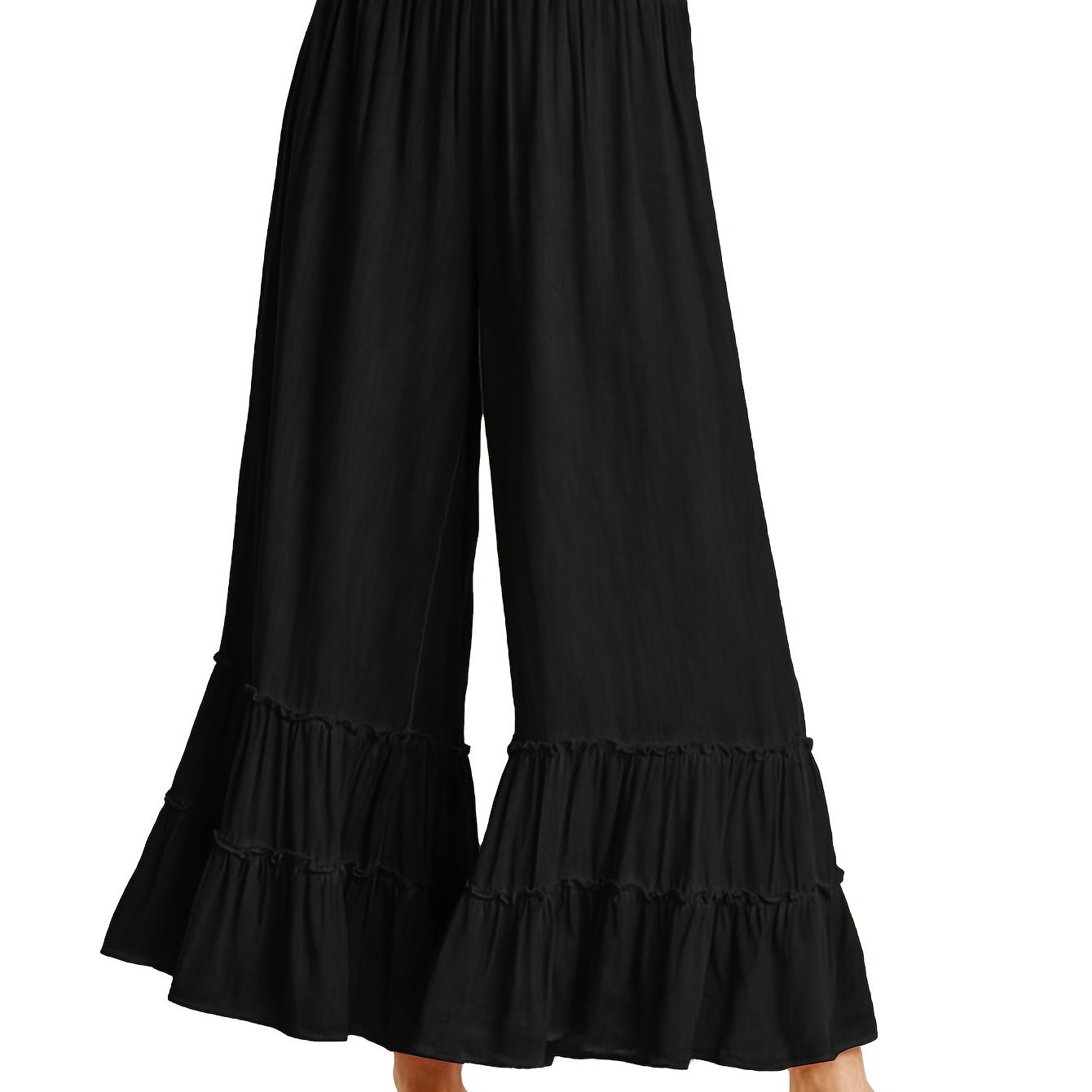 Women's Palazzo Pants For Elastic High Waisted Wide Leg Ruffle Ruched Loose Beach Trousers