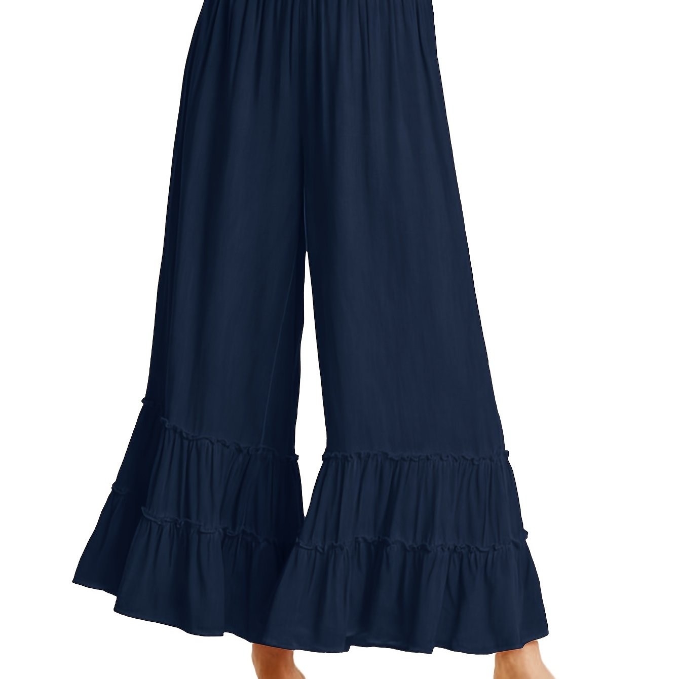Women's Palazzo Pants For Elastic High Waisted Wide Leg Ruffle Ruched Loose Beach Trousers