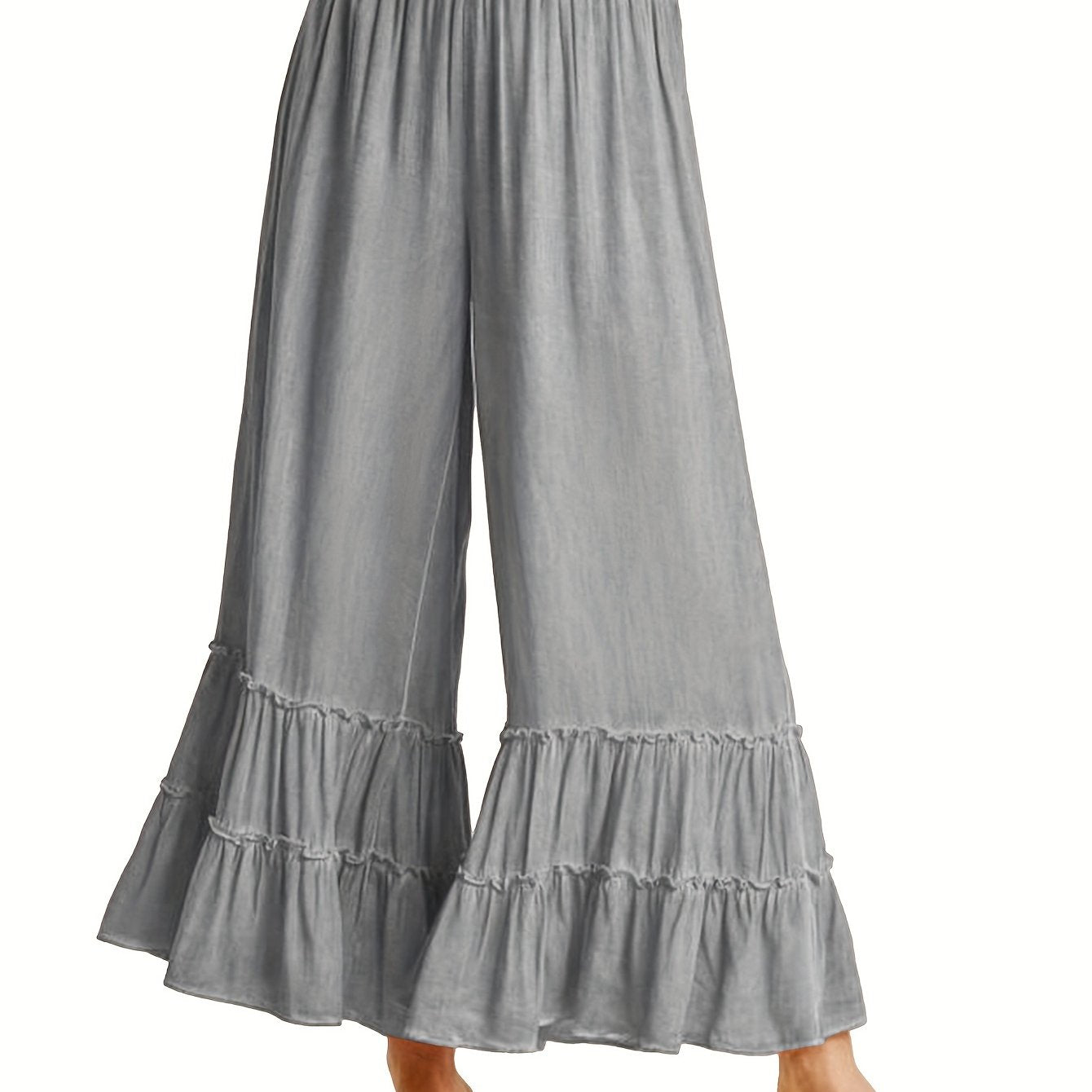Women's Palazzo Pants For Elastic High Waisted Wide Leg Ruffle Ruched Loose Beach Trousers